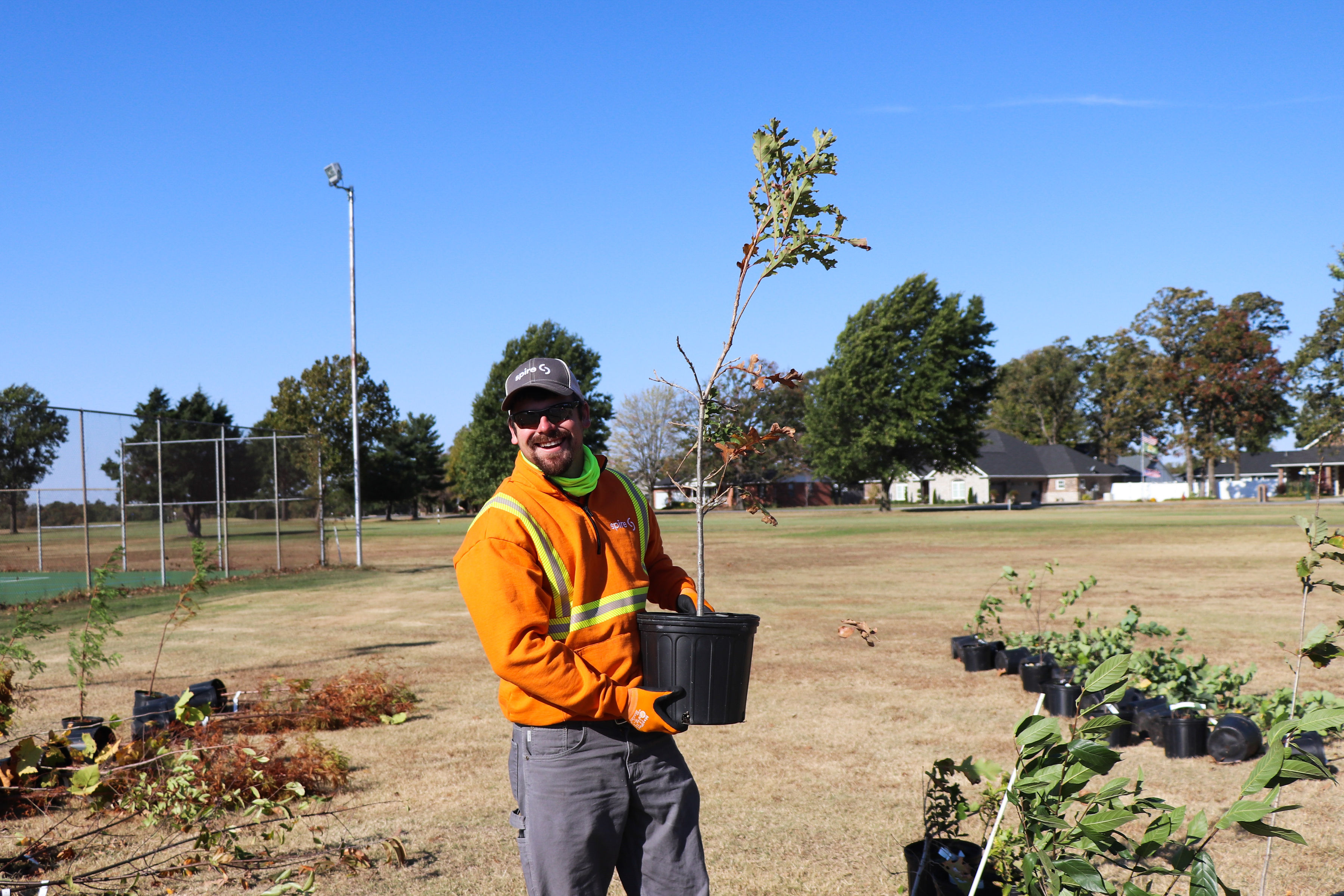 Image of: Spire employee planting a tree with Forest ReLeaf