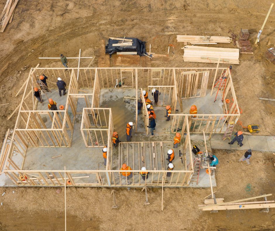 Aerial shot of habitat for humanity construction 