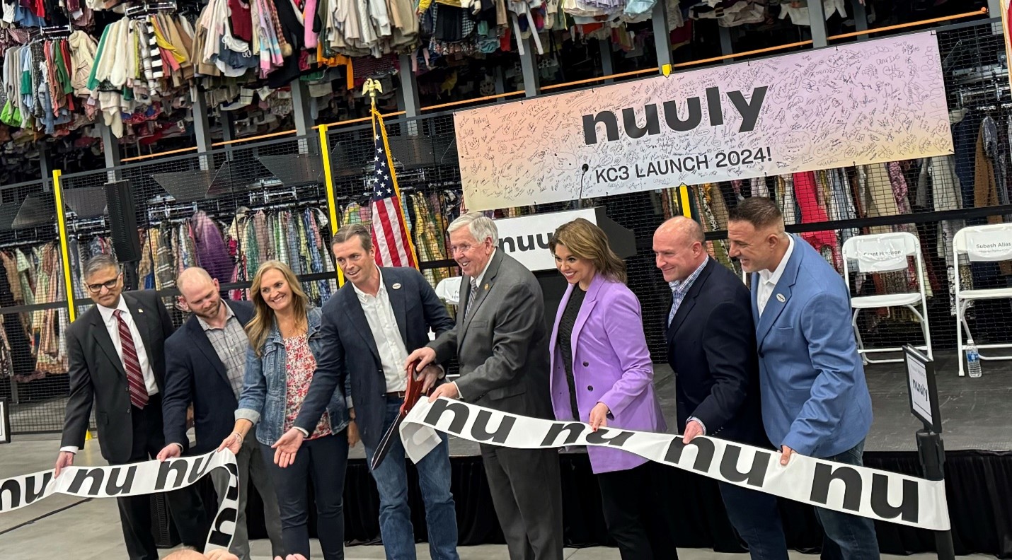 Image of a ribbon cutting. Image says "Nuuly - KC3 Launch 2024!"