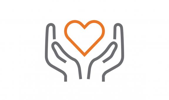 Hands holding heart icon drawing