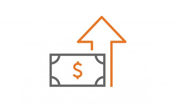 Dollar bill with arrow pointing up icon drawing